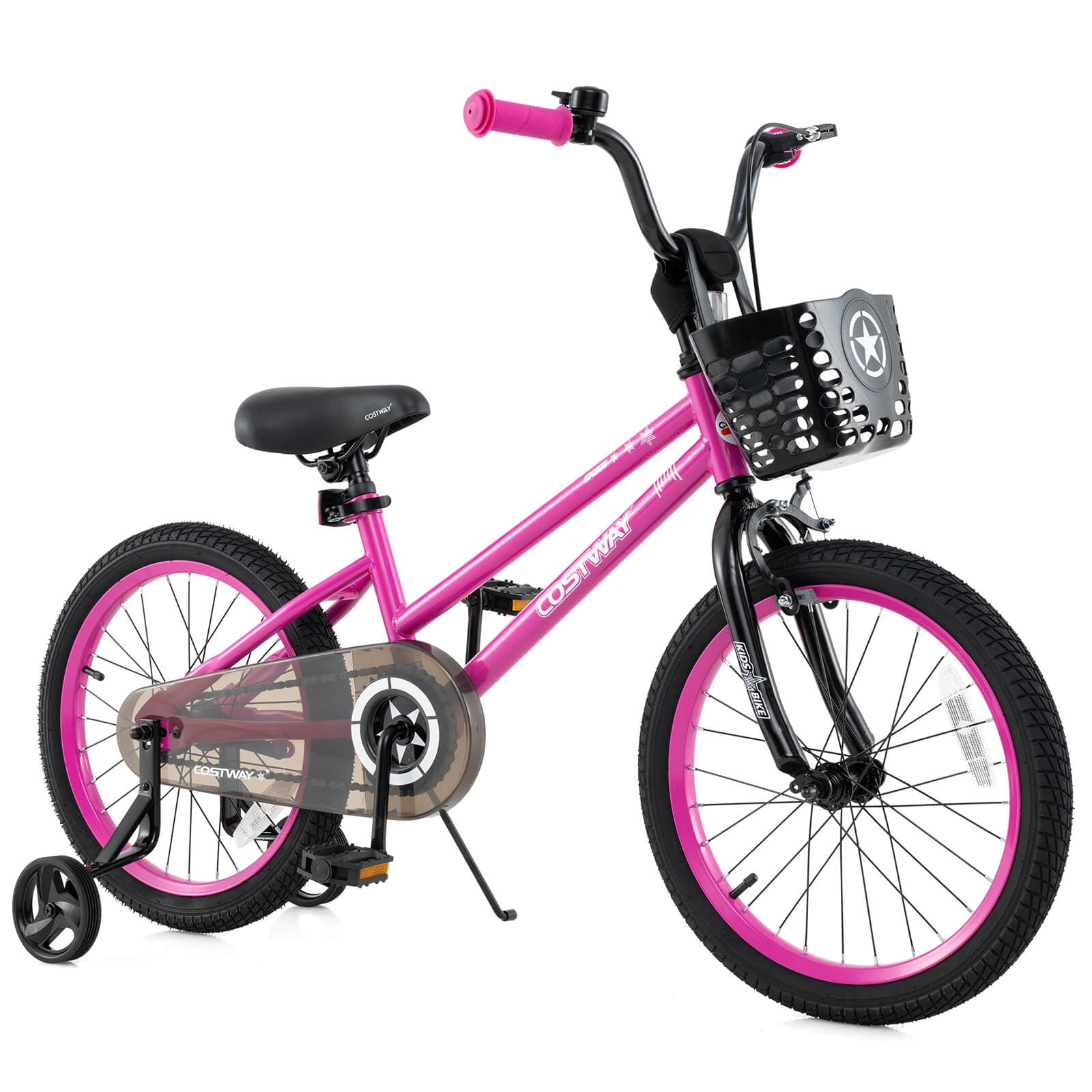 Costway 18" Kid's Bike with Training Wheels Adjustable Handlebar & Seat Handbrake Pink