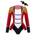 thumbnail image 1 of Yeahdor Combinaison Short à Manches Longues pour Filles Enfants, Tenue de Maître de Piste de Cirque, Justaucorps de Danse à Franges avec Nœud Papillon, Rouge, 4, 1 of 7