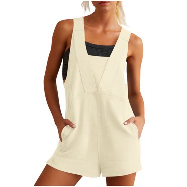 Diufon Short Overalls Women Summer Casual Sleeveless Aathletic Rompers Wide Leg Loose Jumpsuits with Pocket