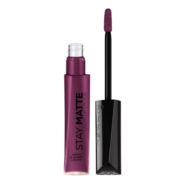 Rimmel London Stay Matte Rouge à Lèvres Liquide Teinte Baie Profonde avec tube Givré et Capuchon Noir, Doté d'Un Applicateur Montrant une Pigmentation Riche pour une Finition des Lèvres Mate Veloutée, Longue Tenue et Imperméable.