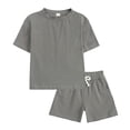 thumbnail image 1 of MIASHUI Boys Summer Tracksuit Outfits Solid Color Short Sleeve Shirts Shorts Outfits,Dark Gray,3-4 Years, 1 of 8