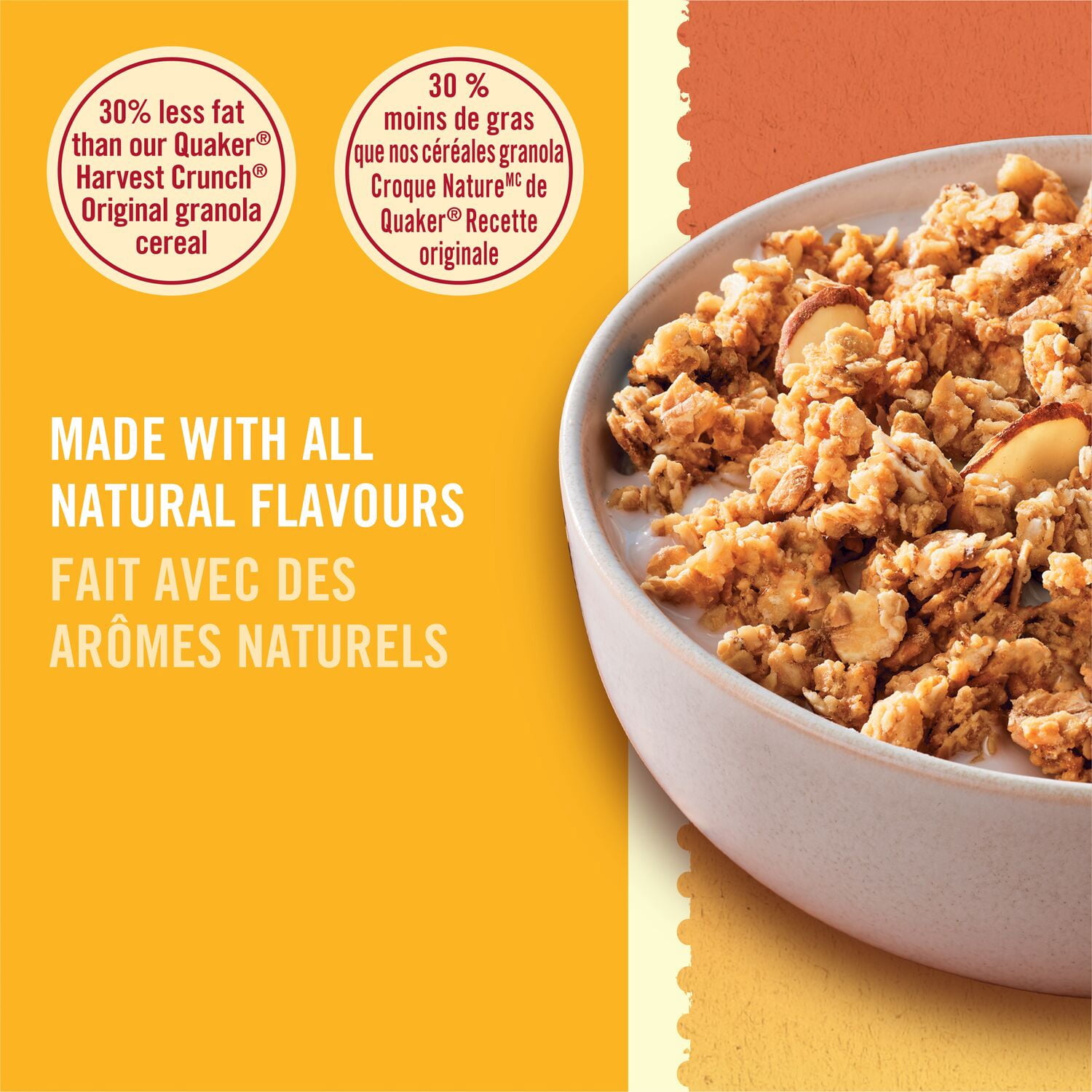 Quaker Céréales granola Croque Nature Légères et croustillantes Saveur Miel et noix