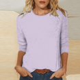 thumbnail image 2 of Timegard Hauts pour Femmes Été Col Rond Manches 3/4 Confortable Couleur Unie T-Shirts Basiques Décontractés Amples Hauts Blouses, 2 of 5