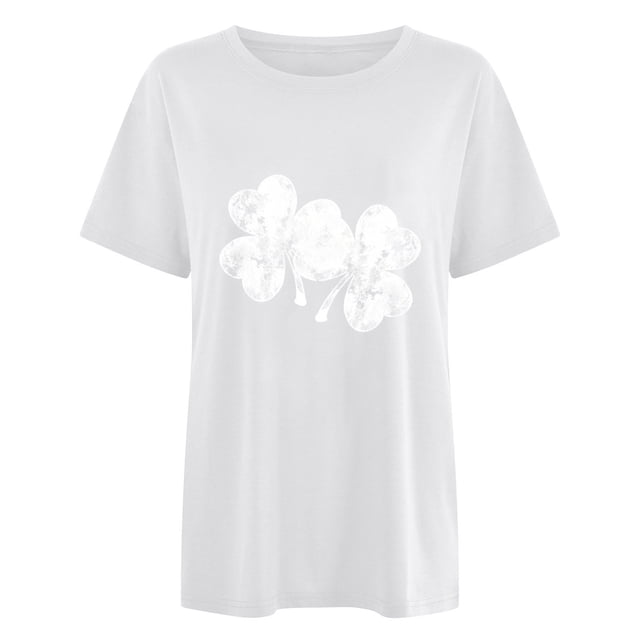 Penkiiy T-Shirt à Manches Courtes à Col Rond pour Femme, Mode, Imprimé de la Saint-Patrick, Décontracté, Ample, TG, Blanc