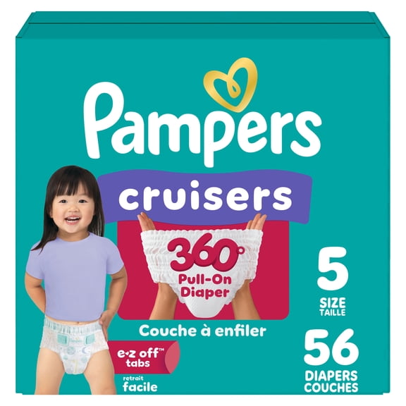 Pampers Diapers - Cruisers 360° - Size 5, up to 100% Leakproof Fit, Designed for Active Babies, Pull On Diaper, EZ Off Tabs Designed for Easy Changes