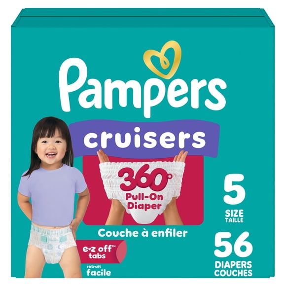 Pampers Diapers - Cruisers 360° - Size 5, up to 100% Leakproof Fit, Designed for Active Babies, Pull On Diaper, EZ Off Tabs Designed for Easy Changes