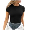 thumbnail image 1 of Hauts d'Été pour Femmes à Manches Courtes, Col Rond, Côtelés, Coupe Ajustée, Chandails Décontractés, T-Shirt, 1 of 5