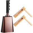 thumbnail image 2 of 3 PCS Noise Maker Kit, 10" Metal Cowbell and Wooden Spinning Rattle Ratchet, Cowbell with Handle, Traditional Matraca Toy, Cheering Percussion Musical Instrument for Sports Events, Weddings, Parties, 2 of 7