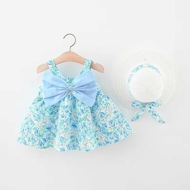 Robes pour Bébés Filles Robe Tutu pour Bébé Fille Robe d'Été Sans Manches pour Bébé Fille avec Chapeaux Deux Pièces Robe de Fée Tout-Petit 3-12 Mois