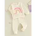 thumbnail image 3 of Faithtur 2PCS Baby Girls Fall Outfits Long Sleeve Rainbow Print Sweatshirt + Pants Set Toddler Clothes, 3 of 9