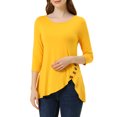 thumbnail image 1 of INSPIRE CHIC Hauts pour Femmes Col Rond Manches 3/4 Décor Boutons Ourlet Irrégulier Blouse Style Décontracté TP Jaune, 1 of 7