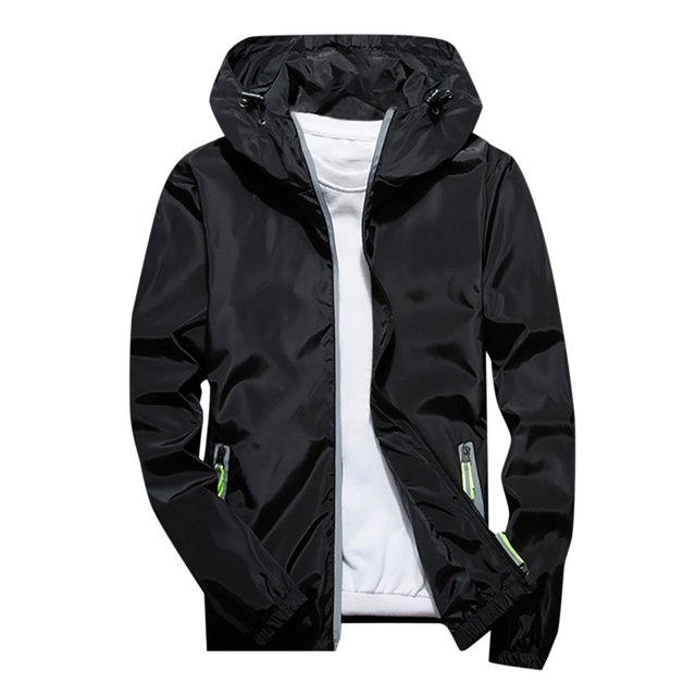 2025 Men's Casual Pure Color Cute Jackets Plus Size Hoodie Reflective Britches Jackets Zipper Outdoor Sport