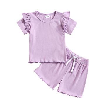 Ketyyh-chn99 Toddler Girl Floral Outfit Short Sleeve Shirt Tops Summer Toddler Girls Summer Short Sleeve Solid Tops And Shorts 2PCS Outfits Clothes Set For Children Clothes for 3-4 Years,Purple