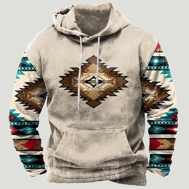 Meichang Chandails à Capuche Graphiques Aztèques pour Hommes Western Cowboy Rétro Chandails à Manches Longues Géométriques Ethniques Chandails à Enfiler Hauts Décontractés Mode Urbaine Chandail à Capuche