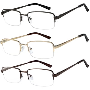 Success Eyewear Reading Glasses Set of 3 Half Rim Metal Glasses for Reading Quality Spring Hinge Readers Men and Women +2