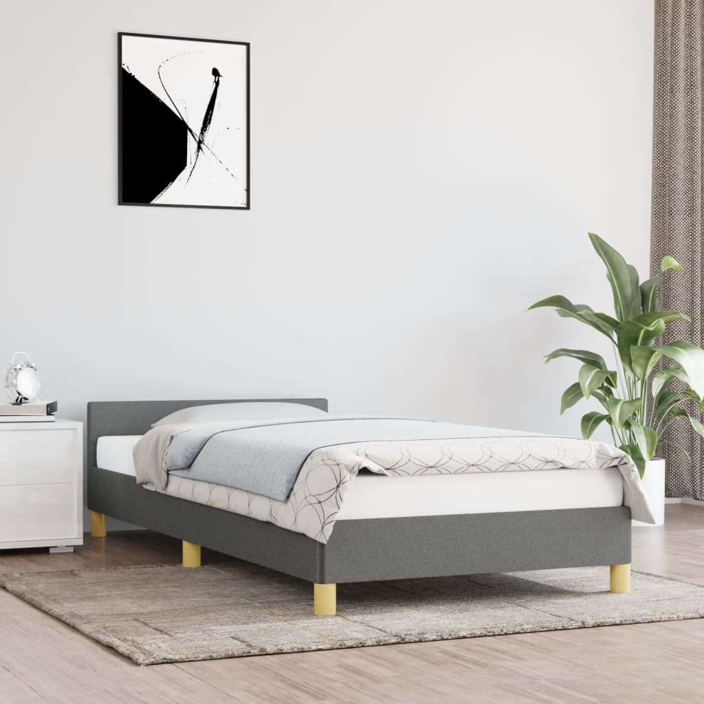 vidaXL Bed Frame with Headboard Dark Grey 100x203cm Twin XL Fabric