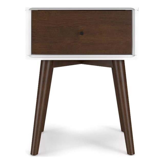 Table de Nuit Cooper Mi-Siècle Moderne en Bois Massif Blanche à 1 Tiroir