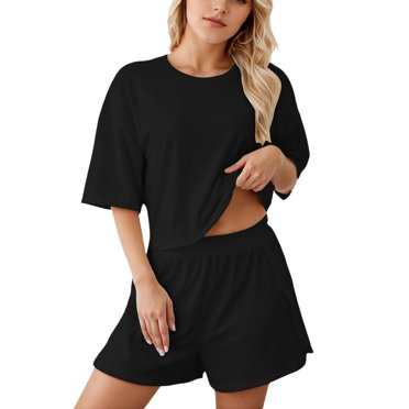 HNMKIU Pyjamas Assortis Couples Dames Ensemble de Pyjama Mode Couleur Unie Ensemble de Shorts Amples
