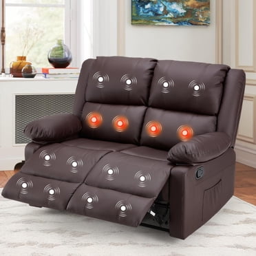 YODOLLA 2-Seat Recliner Loveseat with Massage & Heat, Faux Leather, Brown