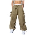 thumbnail image 2 of AherBiu Cargo Pants For Men Baggy Drawstring Elastic Waisted Oversized Joggers With Multi Pockets Lightweight Casual Loose Trousers, 2 of 9