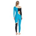 thumbnail image 2 of Raenseen Womens' Long Sleeve Unitard Gymnastics Ballet Dance Bodysuit Metallic Color Block Jumpsuit Blue XL, 2 of 5
