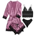 thumbnail image 1 of Ketyyh-chn99 Robe de Nuit pour Femmes Ensemble de Pyjama Tenue de Nuit Pyjama en Soie Satinée pour Femmes Ensemble 4 Pcs Lingerie Dentelle Florale Tenue de Nuit avec Peignoir Violet, TG, 1 of 5