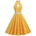 thumbnail image 1 of Birdeem Robe de Soirée pour Femmes, Confortable, d'Été, à Manches Courtes, Dos Nu, Col en V, Vintage, Coupe Régulière, à Pois, 1 of 8