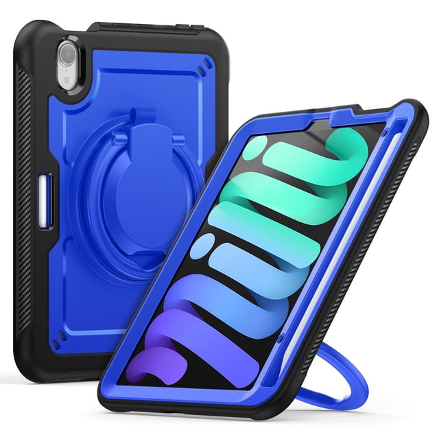 XYX Case for iPad Mini 7 A17 Pro 2024/Mini 6 2021 8.3 Inch 7th/6th Gen with Rotating Stand, Shoulder Strap, 2in1 Shockproof Cover, Deep Blue
