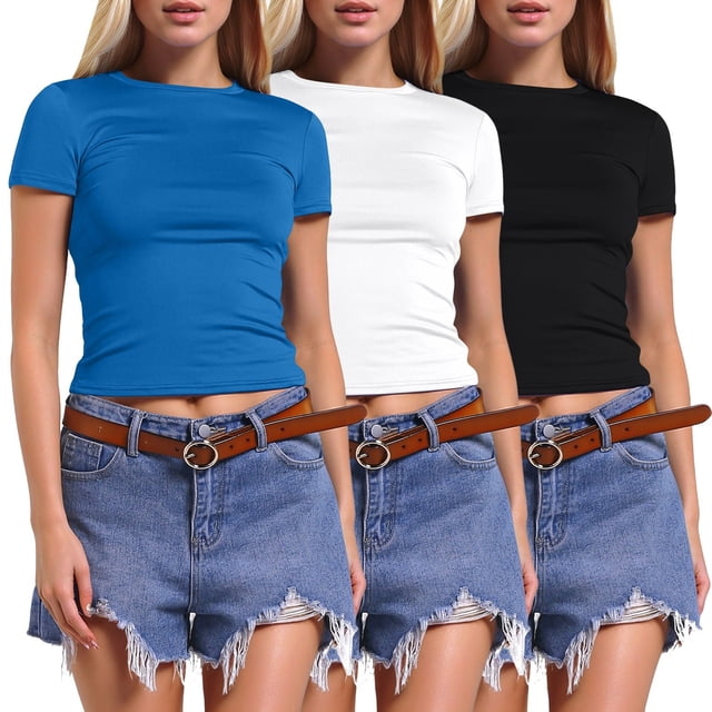 T-Shirts Élégants pour Femmes / Chandails Simples à Manches Longues pour Femmes Course à Pied Manches Longues Ensemble de 3 Pcs Chandails de Course à Manches Courtes Chandails à Manches Longues pour Femmes Tendance Coupe Ajustée Hauts Courts Manches Longues
