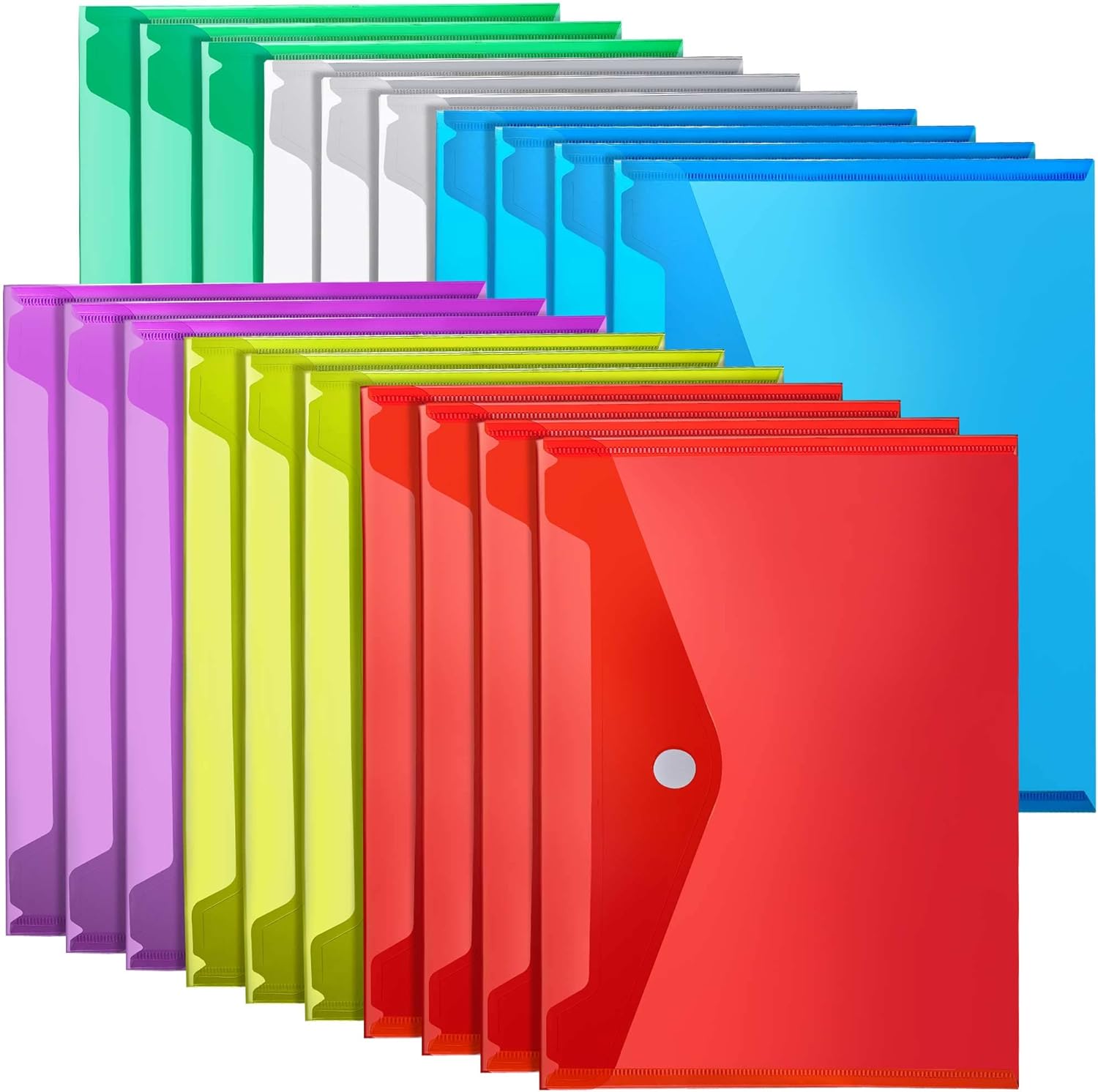 LEOBRO Dossiers en Plastique pour Documents, 6 Pcs Enveloppes en Plastique, Dossiers Réutilisables Transparents, Sacs de Dossiers, Porte-Documents, Format A4