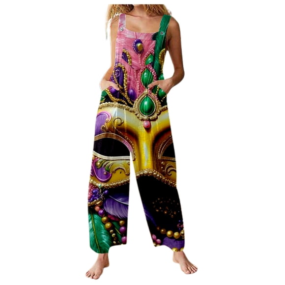 Ladies' Fashion Casual Carnival Printed Pocket Pants Jumpsuit Women'S Jumpsuit Black M