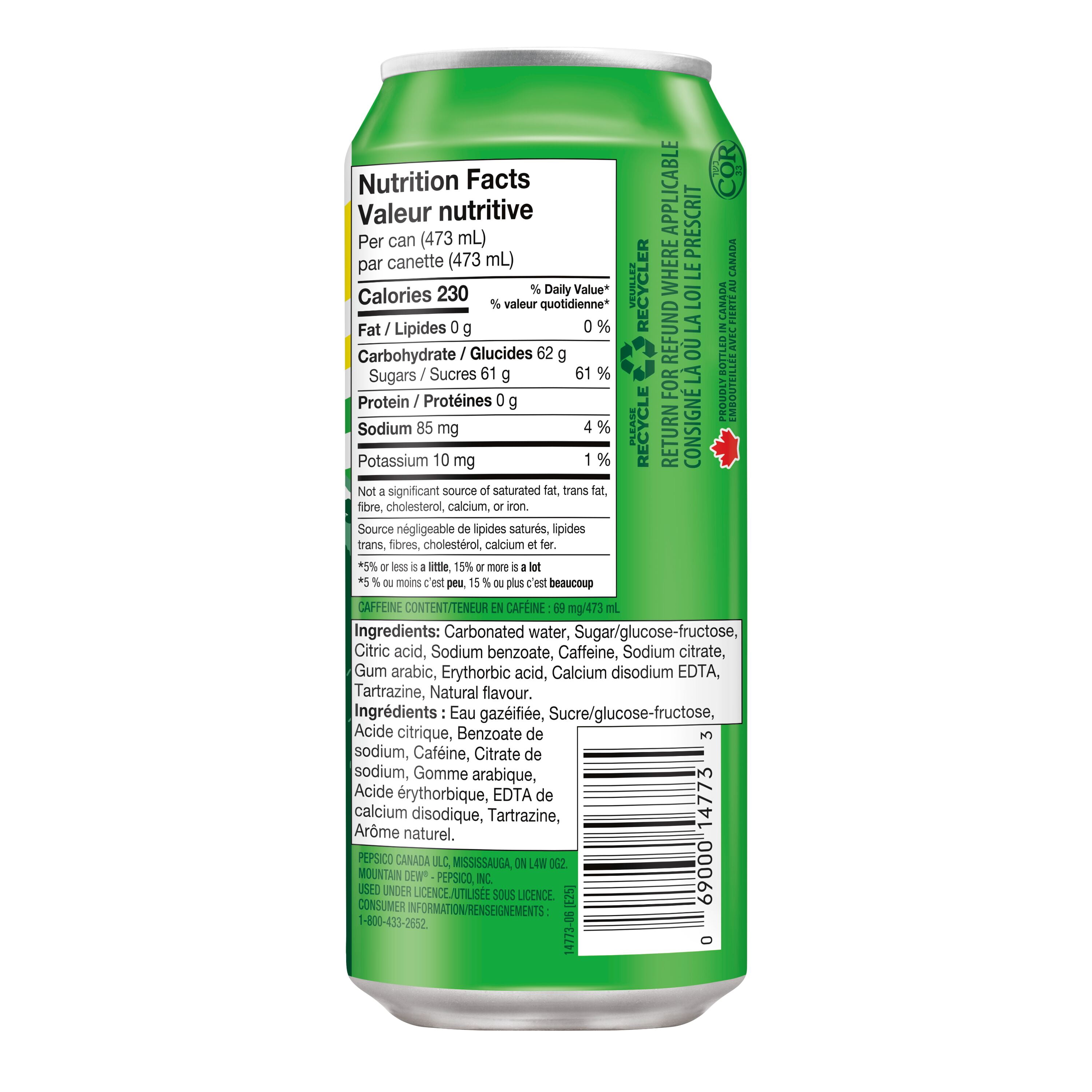 Mtn Dew Boisson Gazeuse 473 mL, Canette