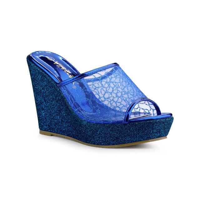 BLISSFUL STEP Sandales pour Femmes à Plateforme Compensée à Paillettes Sandales à Enfiler Bleu 8