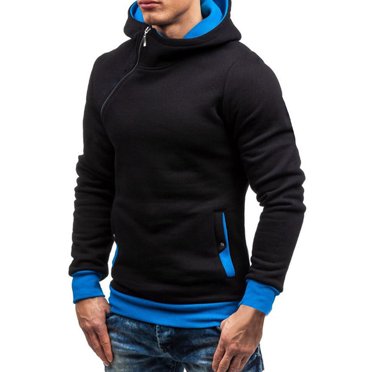 Rbaofujie Mens Hoodie Men's New Solid Color Hooded Sweatshirt Pullover Slant Zipper Hooded Sweatshirt Flannel Shirt For Men