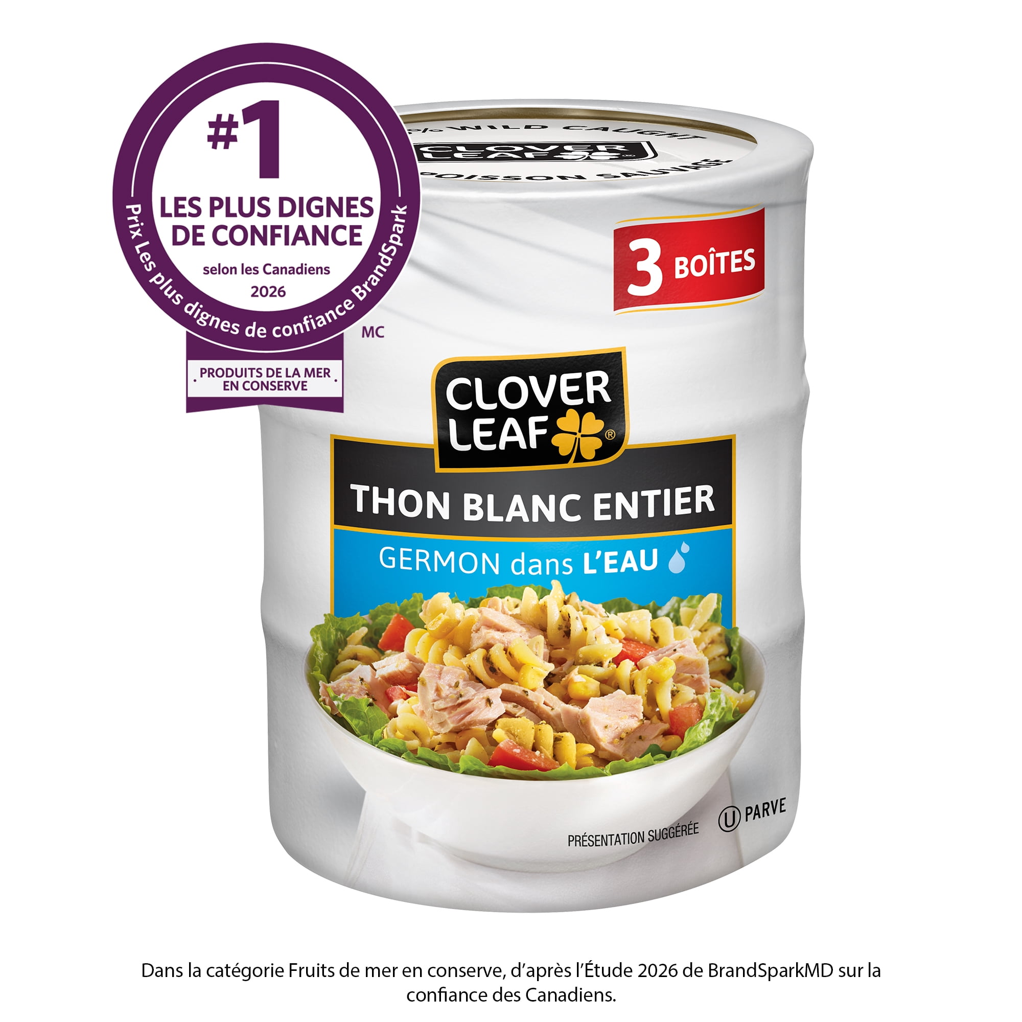 Clover LEAF® Solid White Albacore Tuna in Water 3x170g (3 pack). 100% Wild Caught. Canned Tuna. Gluten Free.