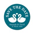 thumbnail image 1 of Darling Souvenir Round 45 Pcs Loving Swans Save The Date Stickers Personalized Bride Groom Names And Date Envelope Seals - Teal Blue, 1 of 4