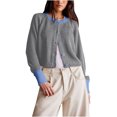 thumbnail image 1 of Penkiiy Womens Cropped Cardigan Sweaters Button Down Open Front Long Sleeve Fall Trendy Color Block Knit Coats L Gray, 1 of 2