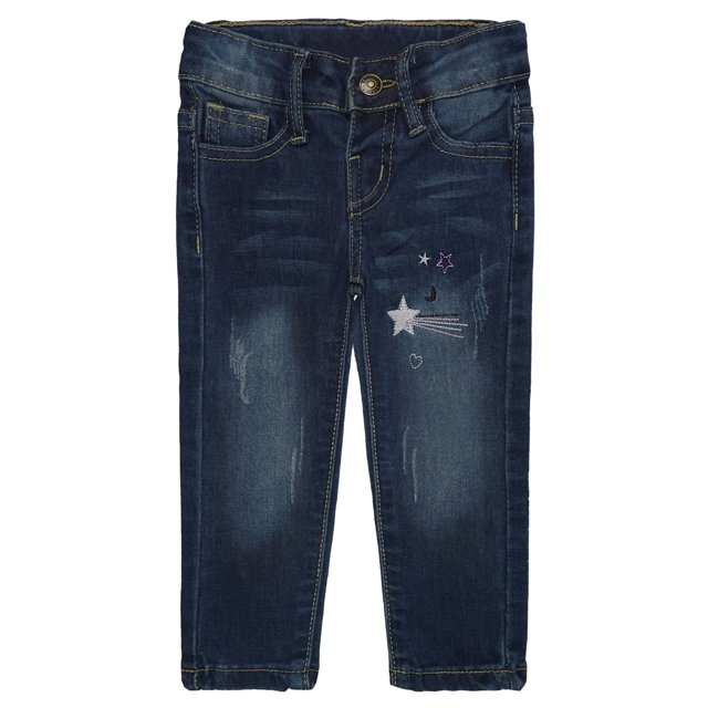 KIDSCOOL SPACE Little Girls Boys Jeans,Elastic Band Inside Ripped Straight Fit Stretchy Soft Denim Pants,Deep Blue,6-7 Years