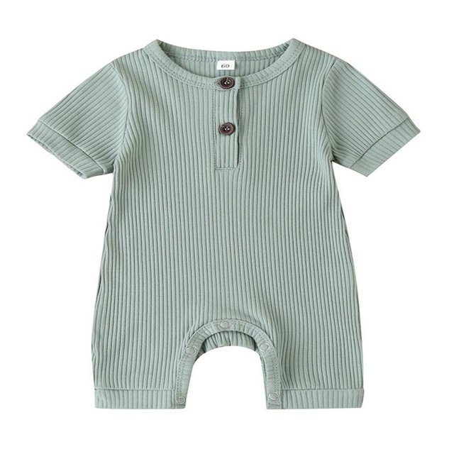 Baby Girl Boy Solid Romper Short Sleeve Jumpsuit Button Cotton Clothing