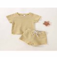 thumbnail image 4 of Infant Girls Summer 2PCS Outfit Sets Striped Top Drawstring Shorts Yellow 18-24 Months, 4 of 10