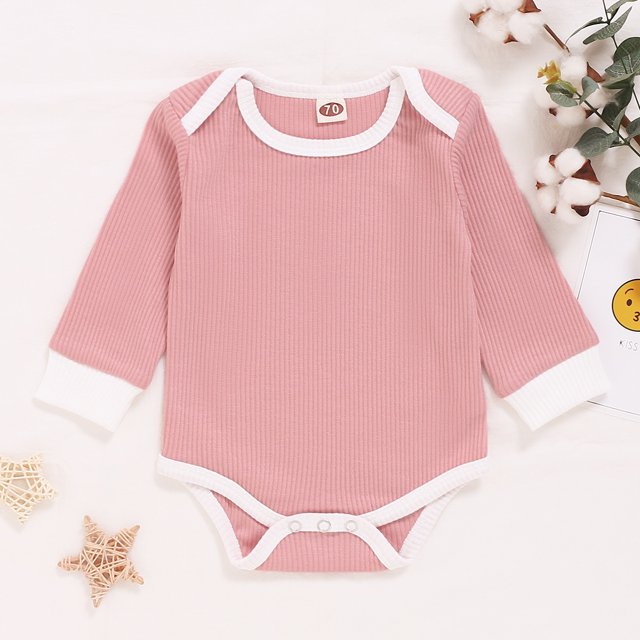 Baby Fashion Solid Color Jumpsuits Girl’s Casual Round Neck Long-sleeved Triangle Wrapped Romper