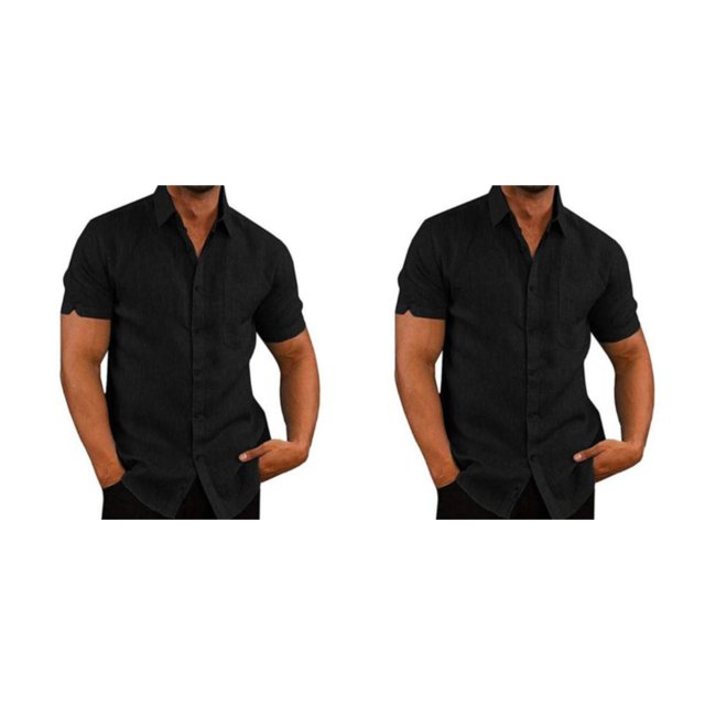 pitrice Chemise Homme à Simple Boutonnage Été Boutonnée Col Rabattu Chemises Polyester Mode Vêtements Cadeau d'Anniversaire Noir TG 2Set