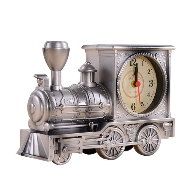 Shisuyan Antique Locomotive Shape Alarm Clock Plastic Model Alarm Clock Creative Desktop Decor (Grey)