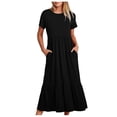 thumbnail image 1 of Pisexur Robes d'Été pour Femmes Col Rond Robe Fluide Plissée Tendance Manches Courtes Mode avec Poche Plage Été Évasée Imprimé Floral 2024 Robes, 1 of 4