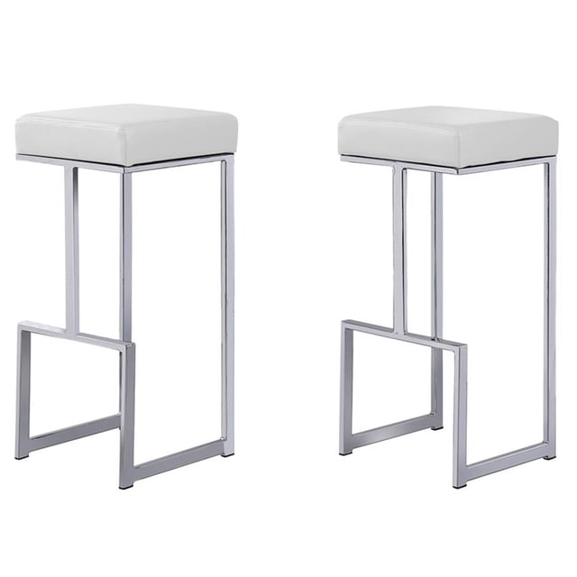 Dorrington Tabouret de Bar Moderne Sans Dossier en Similicuir Blanc/argent (Ensemble de 2). Doté d'Un Coussin Élégant en Similicuir Blanc et d'Une base en Acier Inoxydable Argentée au design Minimaliste. Parfait pour des Sièges de Bar Ou de Comptoir Modernes. Dimensions : 14,5 Pouces de long, 14 Pouces de Profondeur et 31 Pouces de Hauteur. Capacité de Charge : 300 Lb.