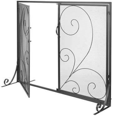 KFFKFF Écran de Foyer à Panneau Unique avec Porte, Maille de Fer Robuste, 39 Pouces(L) x31.6 Pouces(H) Housse de Protection contre les Étincelles, Installation Facile, Grille de Barrière contre le Feu Indépendante pour Salon Décoration de Maison Rétro