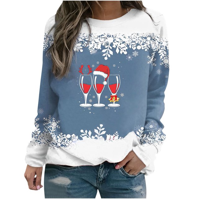 Chandails en Molleton à Col Rond pour Femmes, T-shirt d'Hiver Imprimé Ample, Manches Longues, Blouse à Col Rond, Hauts Décontractés, Chandail à Capuchon Surdimensionné pour Femmes en Liquidation