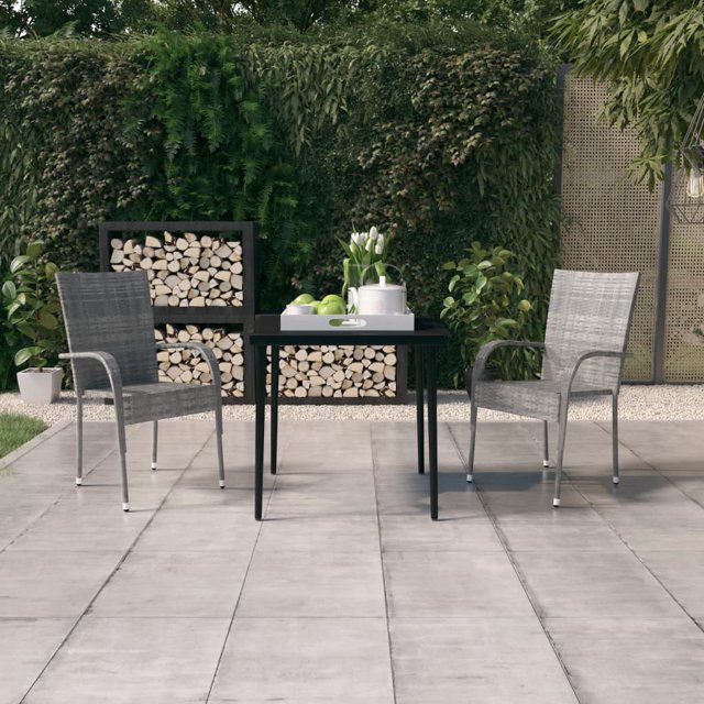 vidaXL 3 Piece Garden Dining Set Grey and Black