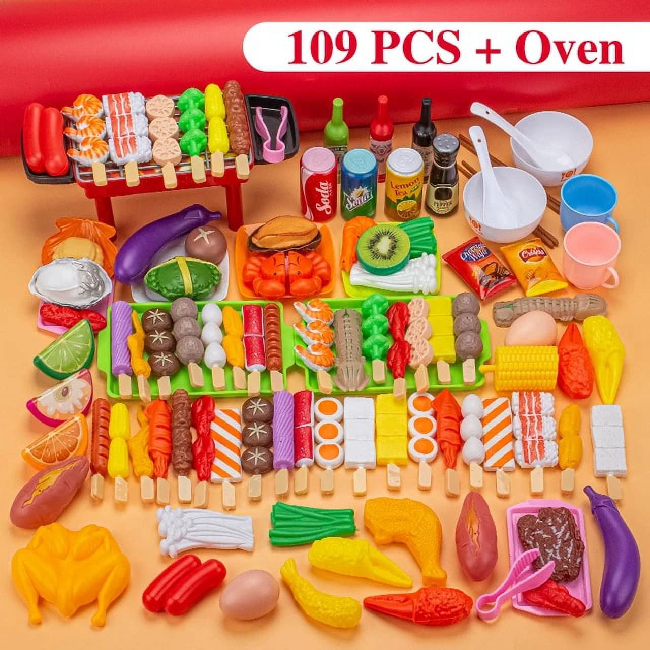 Kids Pretend Play Kitchen Toys Mini Food Toys Simulation Cookware Cooking BBQ Oven Kit Role Play Game Educational Gift Children