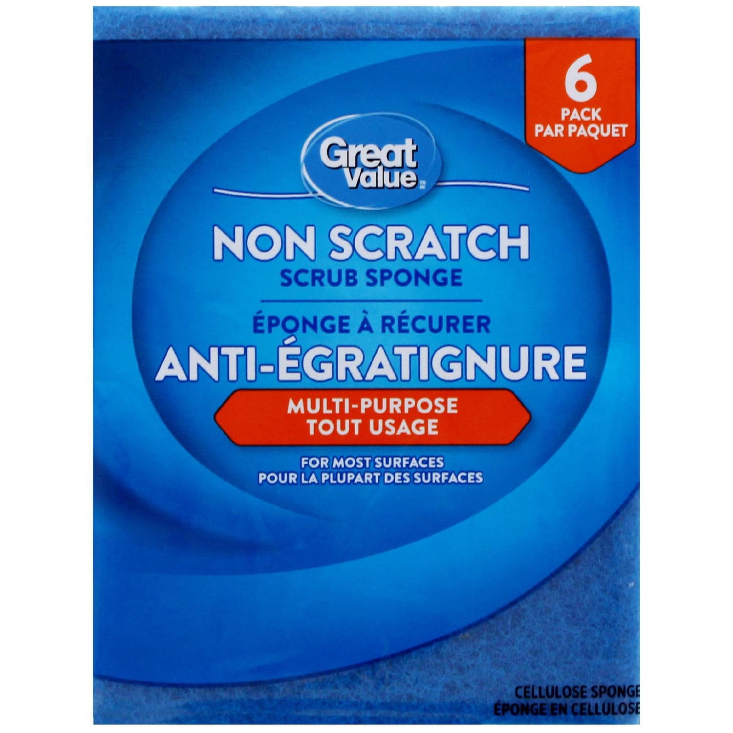 Great Value Non Scratch Scrub Sponge, 6-Count